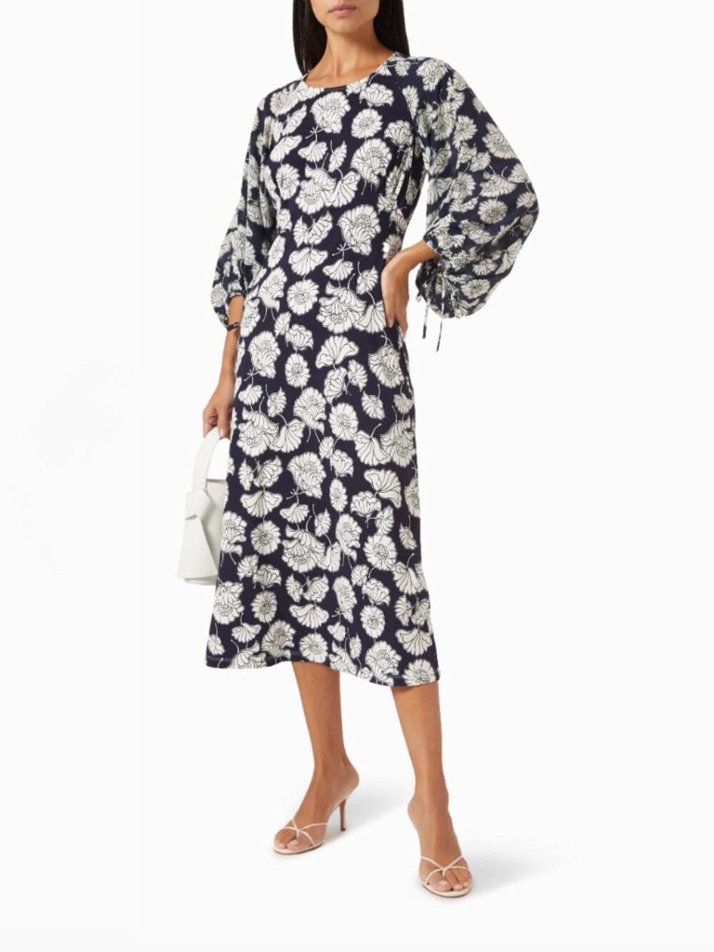 Weekend Max Mara Floral elegant midi dress with silk blouson sleeves.